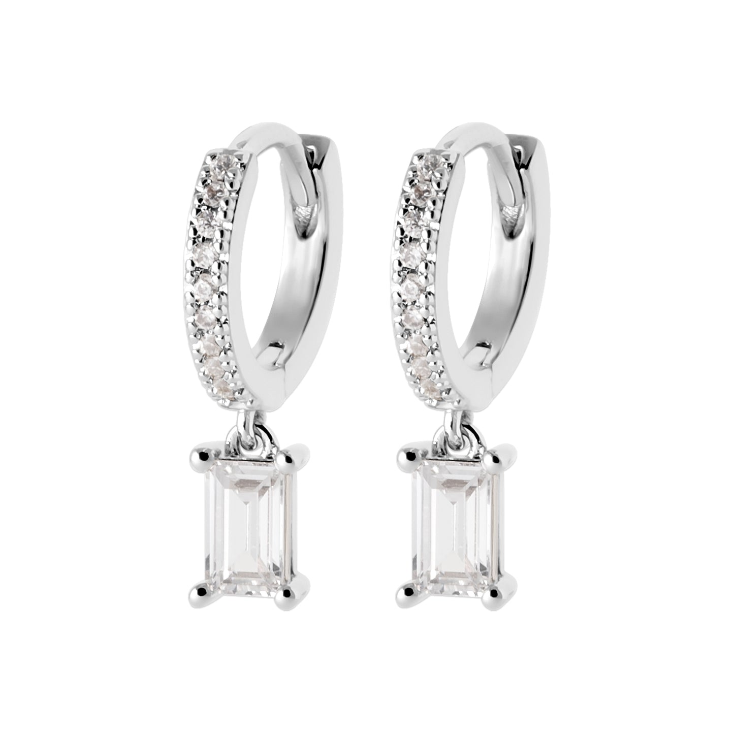 Boucles d’oreilles - Éclat de cristal - Rectangle - Argent Rhodié